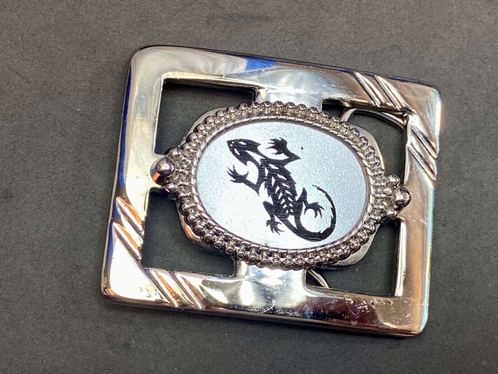 Alligator, Lizard, Reptile Crocodile?  As Centerpiece On See Through Belt Buckle