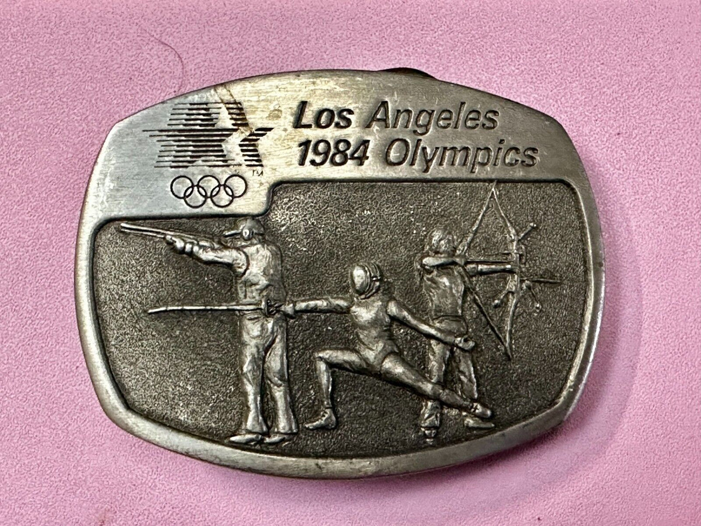 Archery Fencing Los Angeles CA 1984 Olympics Sanchez Pewter Belt Buckle