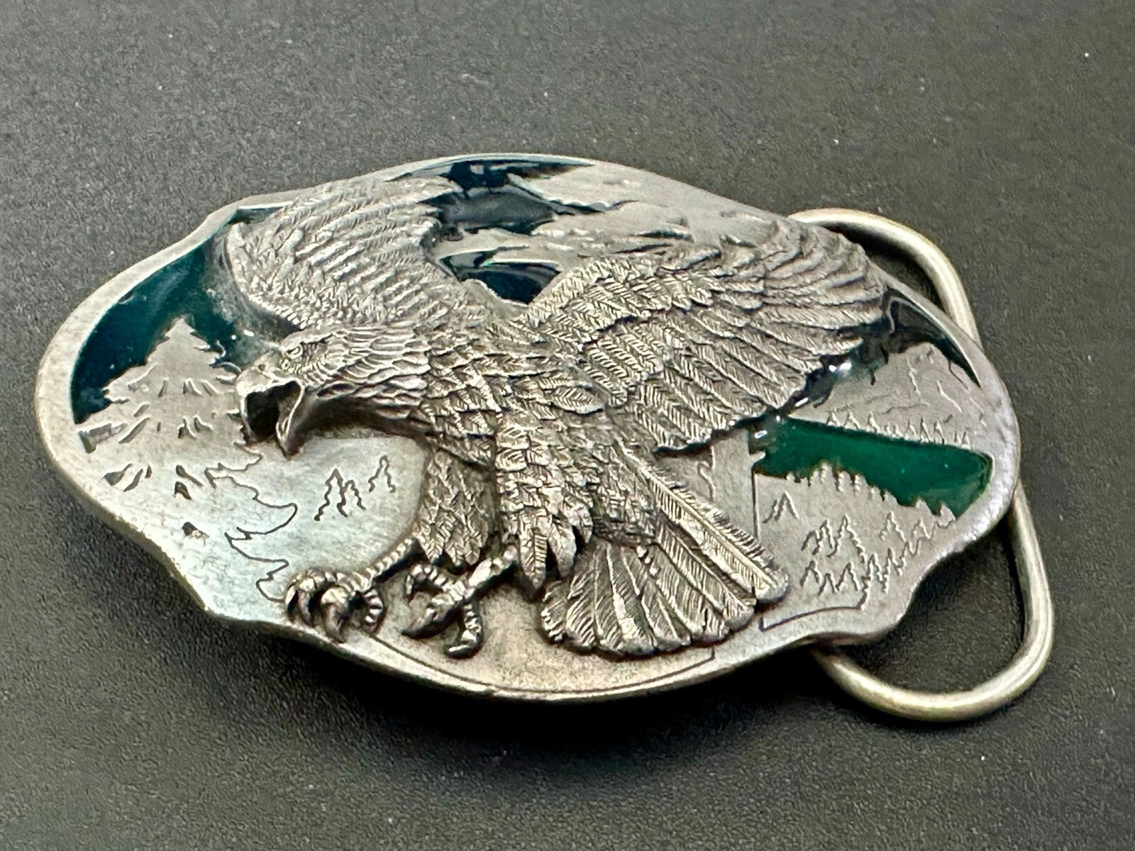 American Bald Eagle Flying Hunting Silver Tone 1989 Arroyo Grande Belt Buckle