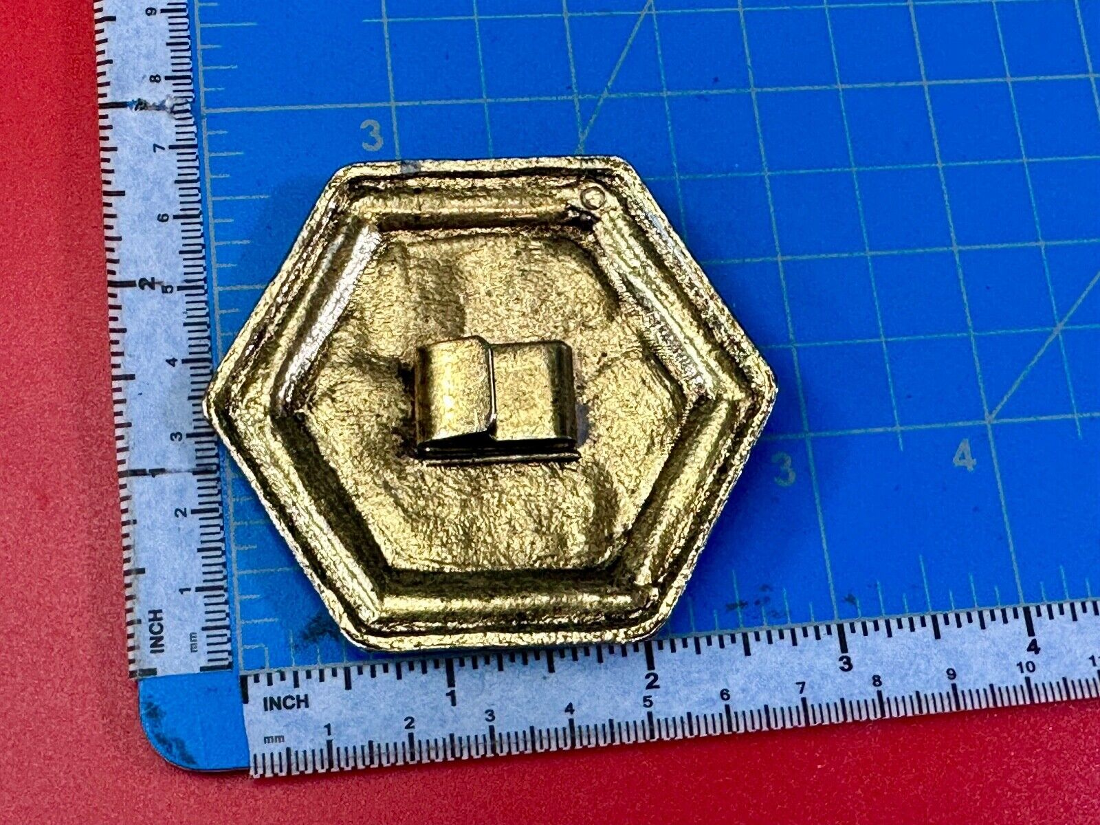 vintage Hexagon shaped gold tone belt buckle scarf slide