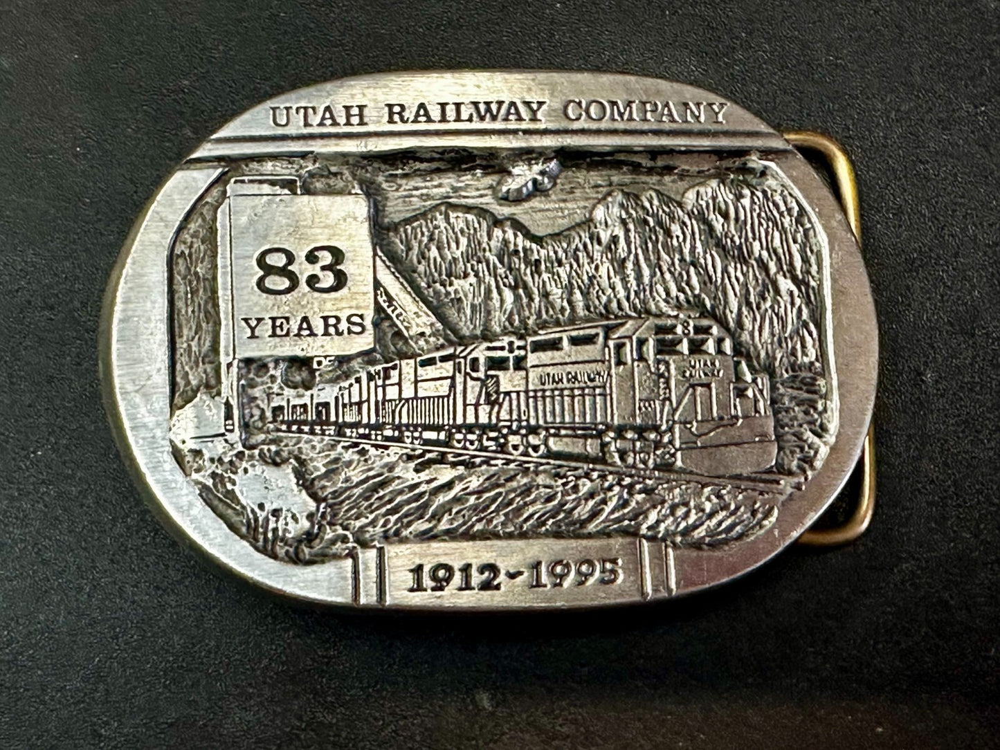 Utah Railway 83 Years 1995 RailRoad Train Car Belt Buckle by Gary Frazen