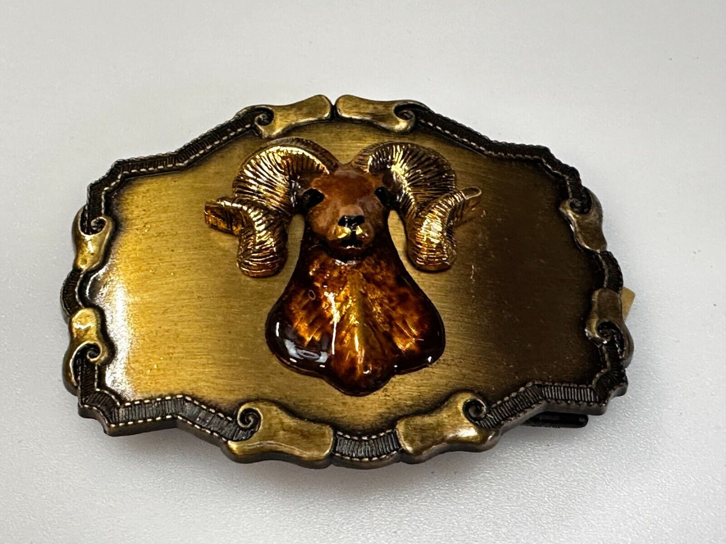 3D Big Horn Sheep Ram Mountain Goat Head Western Framed Belt Buckle by Raintree