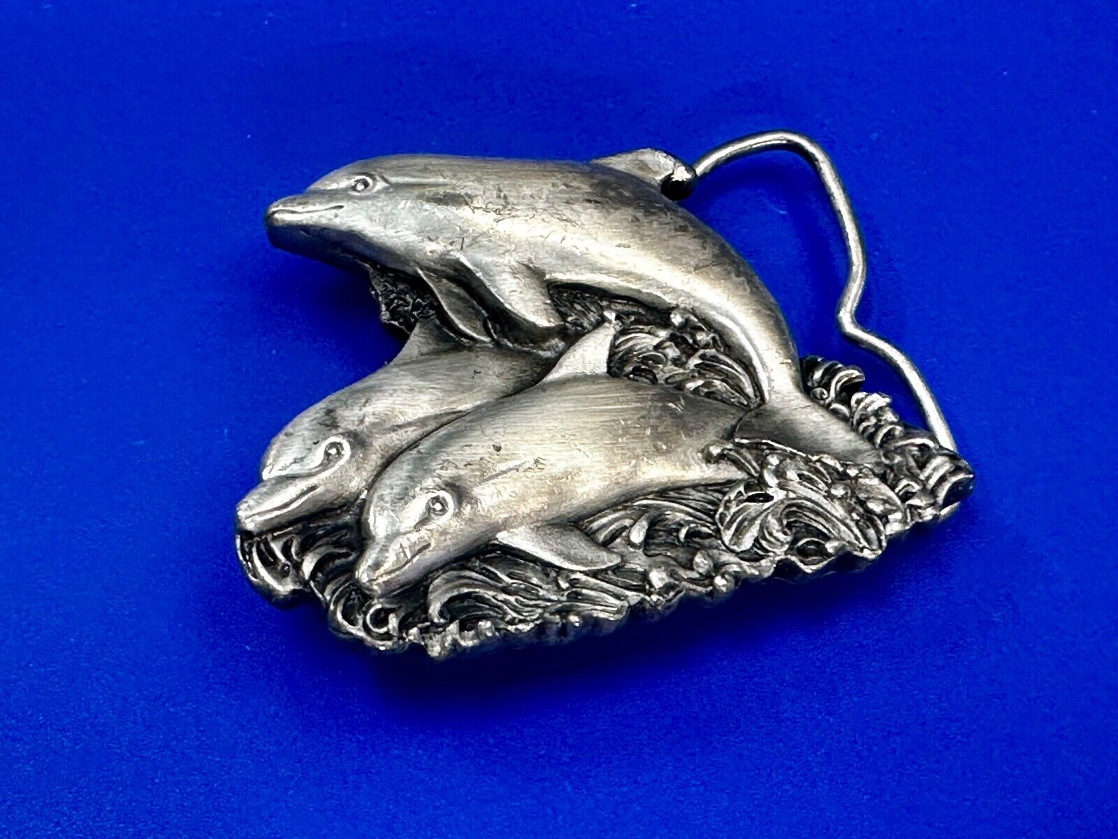 Three Jumping Dolphins Vintage 1970's Nature Love Bergamot Belt Buckle