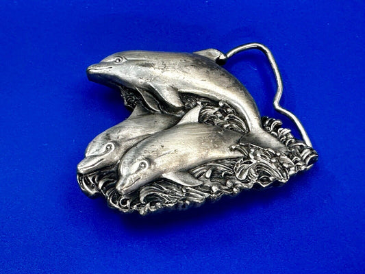 Three Jumping Dolphins Vintage 1970's Nature Love Bergamot Belt Buckle