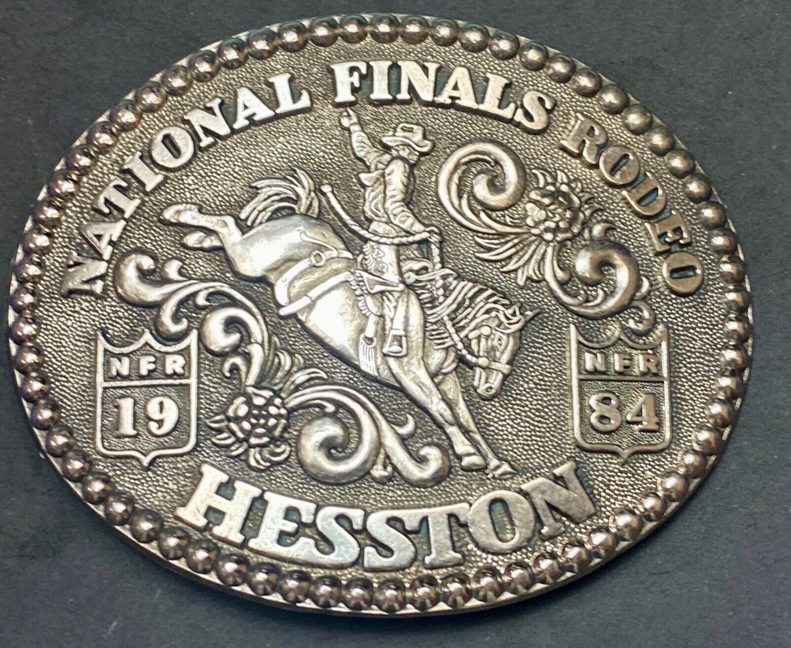 1984 NFR National Finals rodeo HESSTON Adult Size 2nd eddn Collector Belt Buckle
