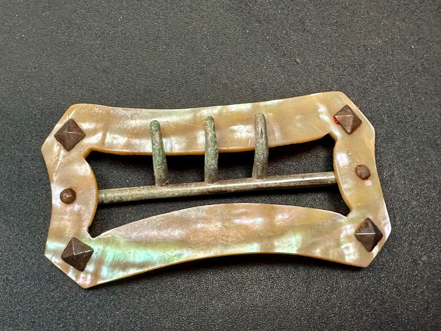 Three Prong Antique Vintage Mop Mother Of Pearl 3" Wide Belt Buckle