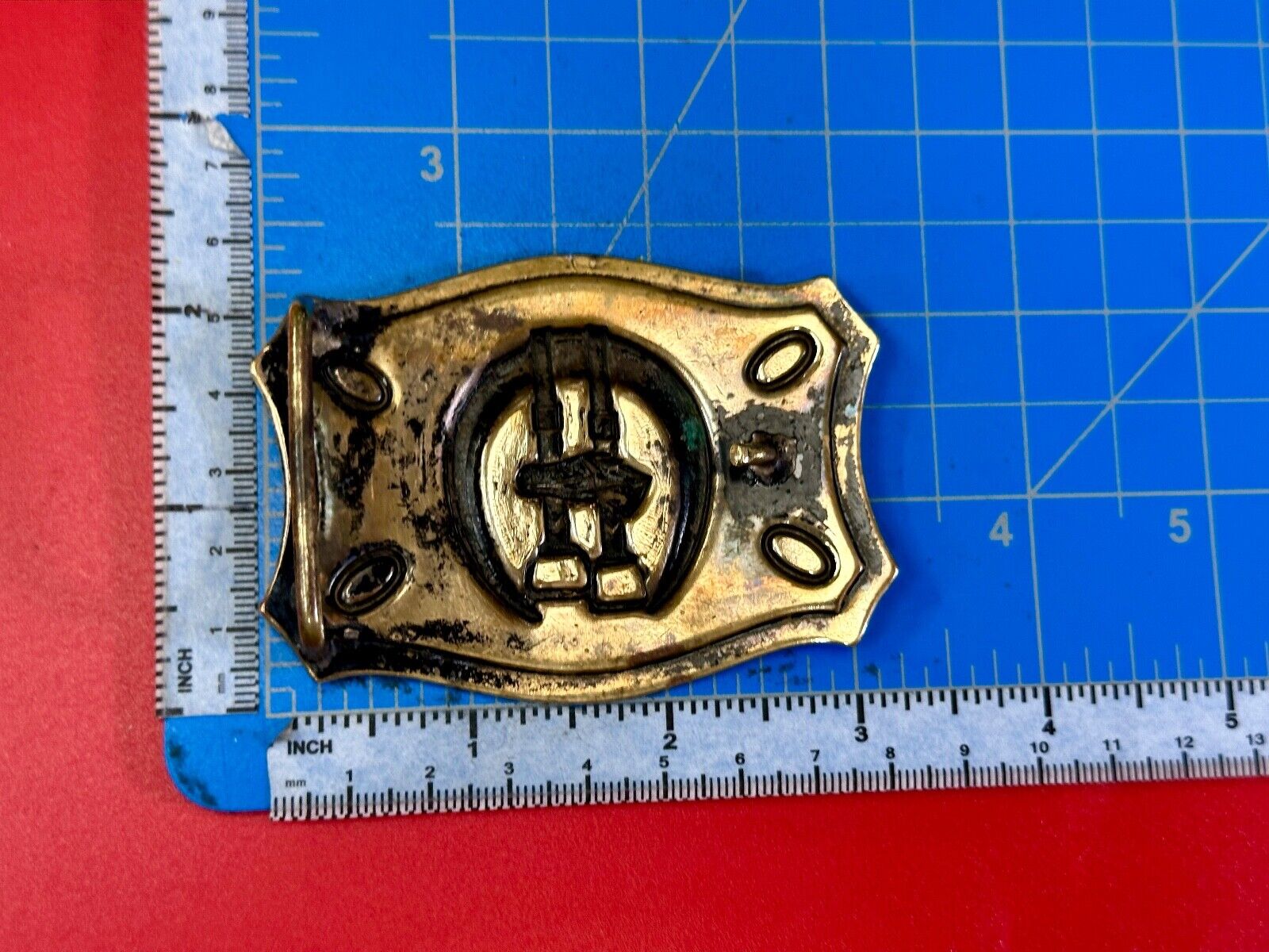 Vintage horse, head &  stirrups western lucky horseshoe belt buckle