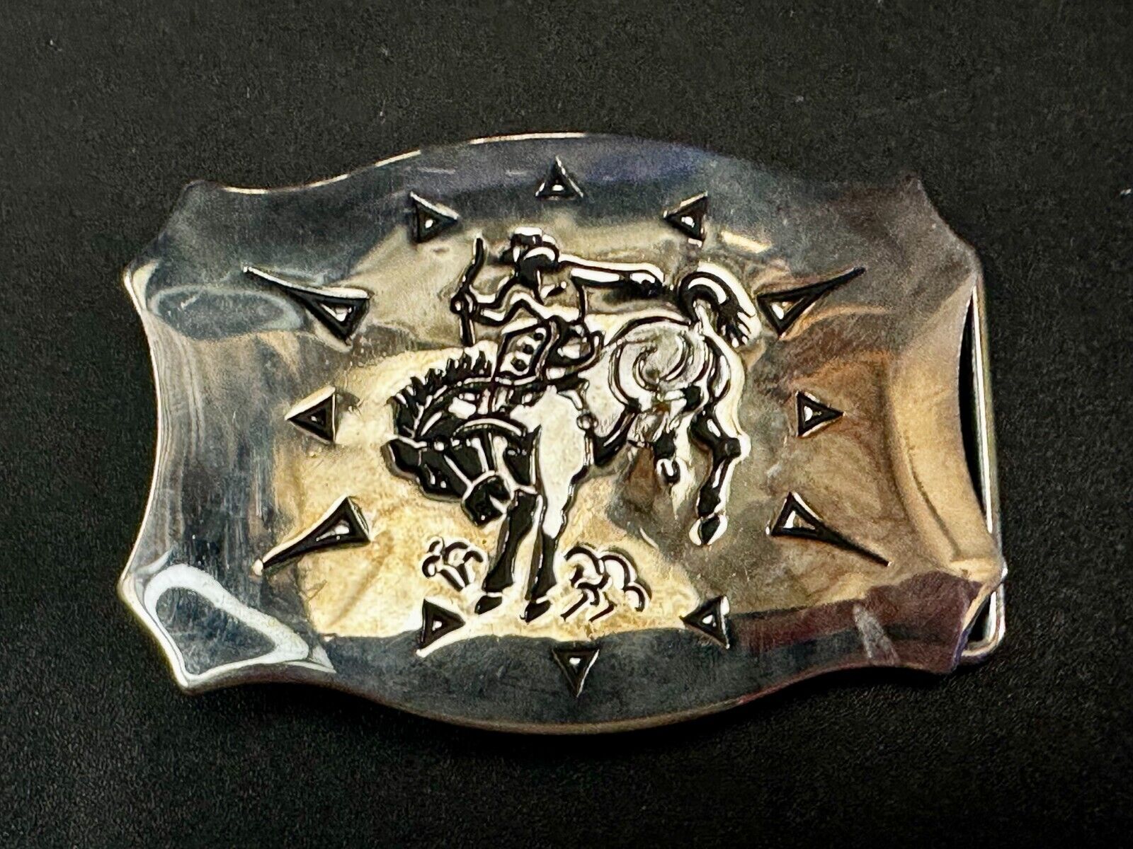 Vintage Cowboy Saddle Bronc western belt buckle by Chambers