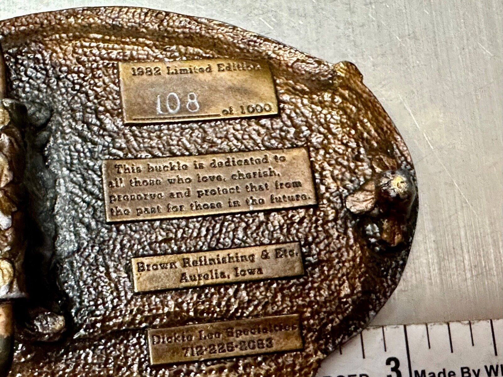 Antiques and collectables dealers 1982 Commemorative rocking chair belt buckle
