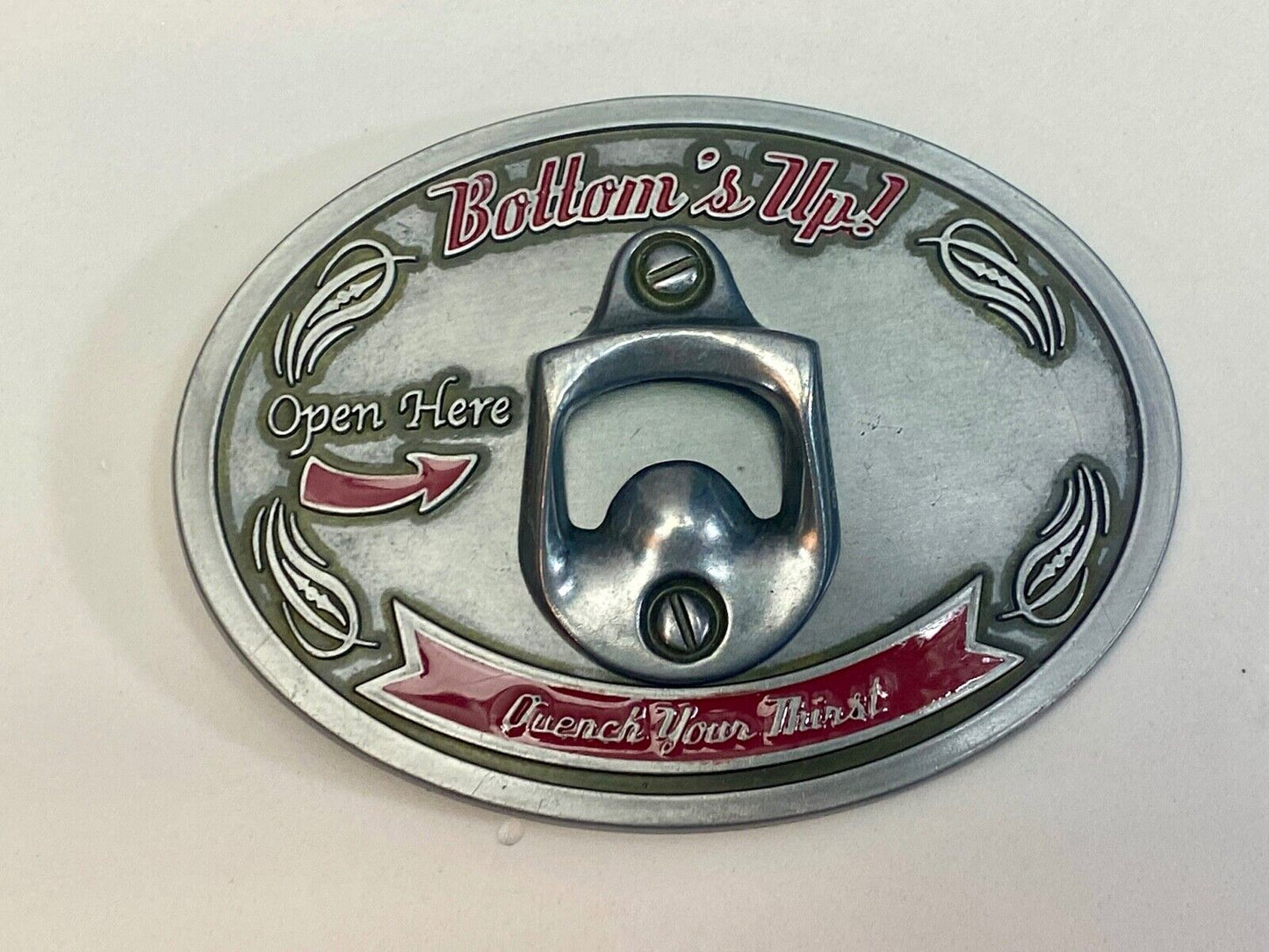 Vintage Bottle Opener Belt Buckle - Bottom's Up - Quench Your Thirst