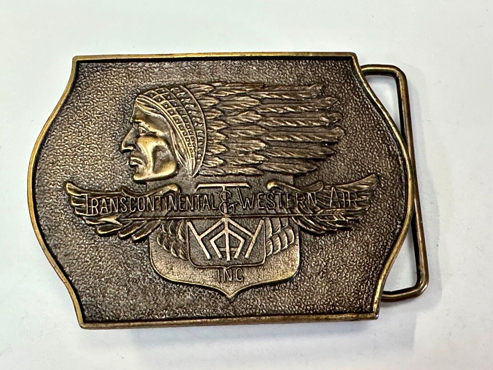 TWA Indian Head logo Transcontinental & western Airlines Air Inc belt buckle