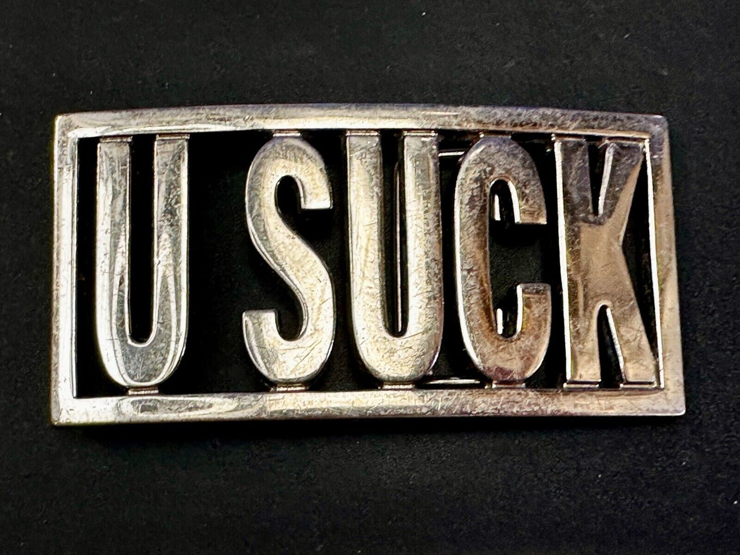U SUCK Novelty Statement Express Your Opinion! Block Letters Large Belt Buckle