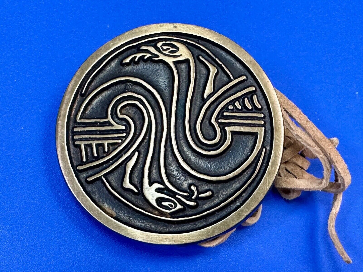 Two Snakes.,   Round Hippy Vibe Vintage Sandcast Rainbow Medals Belt Buckle