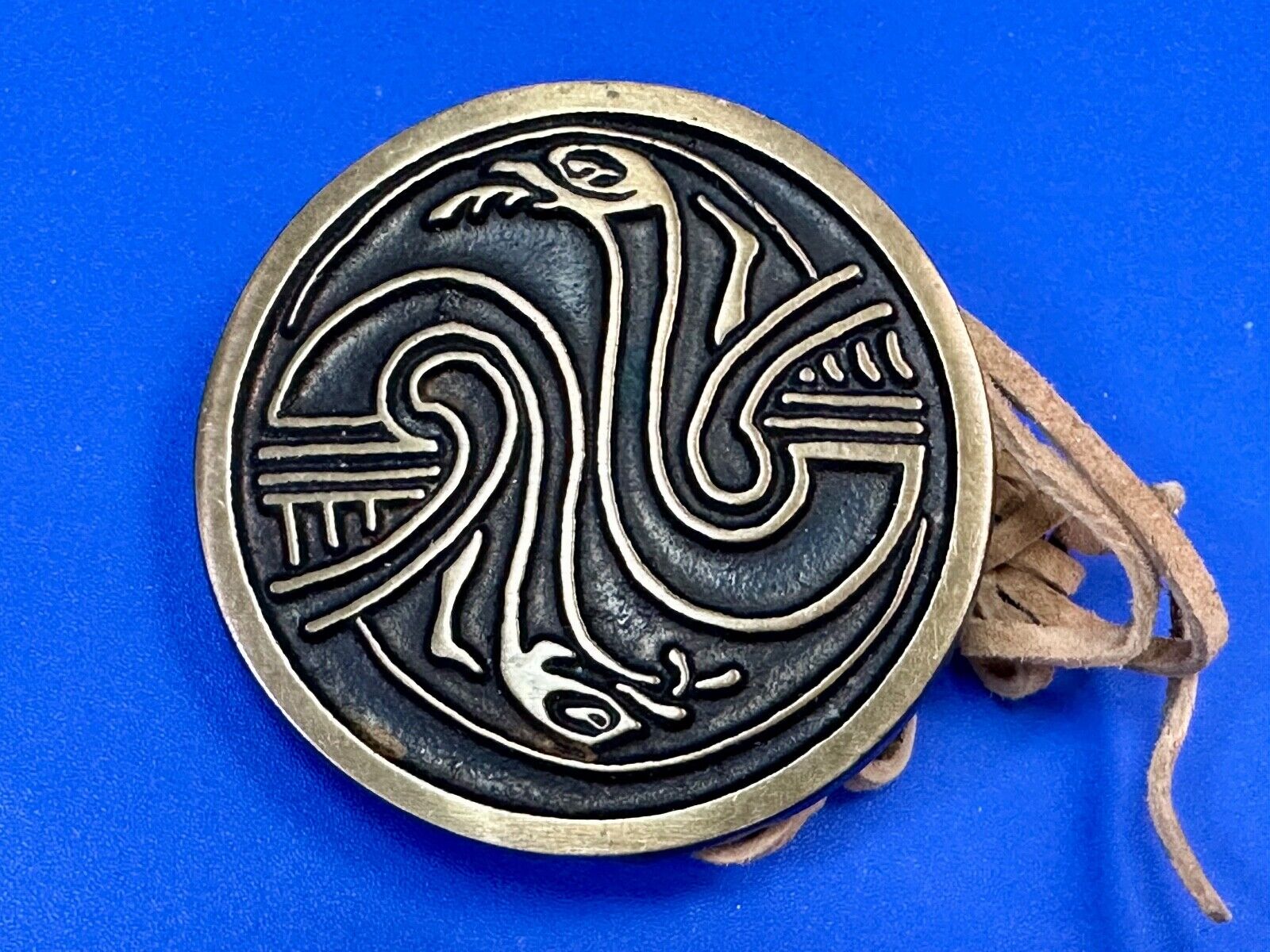 Two Snakes.,   Round Hippy Vibe Vintage Sandcast Rainbow Medals Belt Buckle