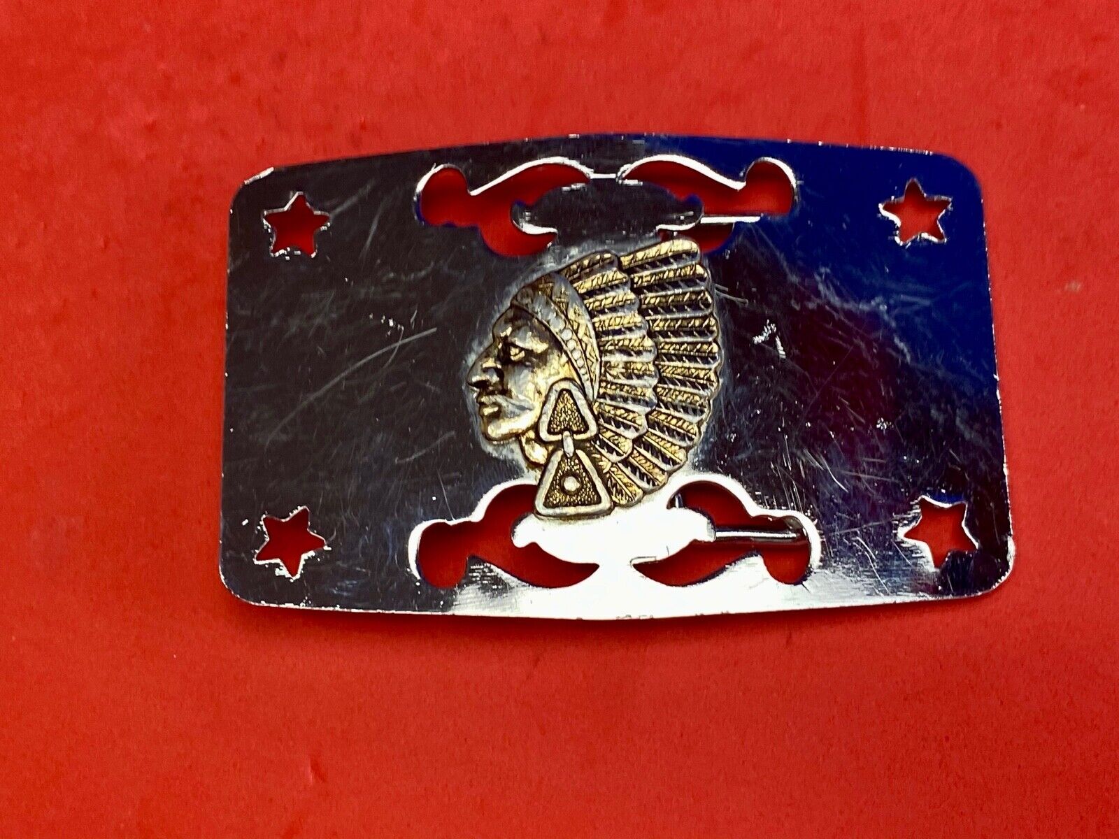 Vintage Japan Made Native American Indian bust head see through belt buckle