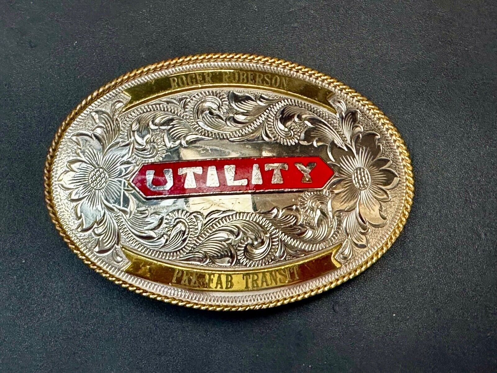 Utility Western Trophy Style Pre Fab Transit Tonkin  German Silver Belt Buckle