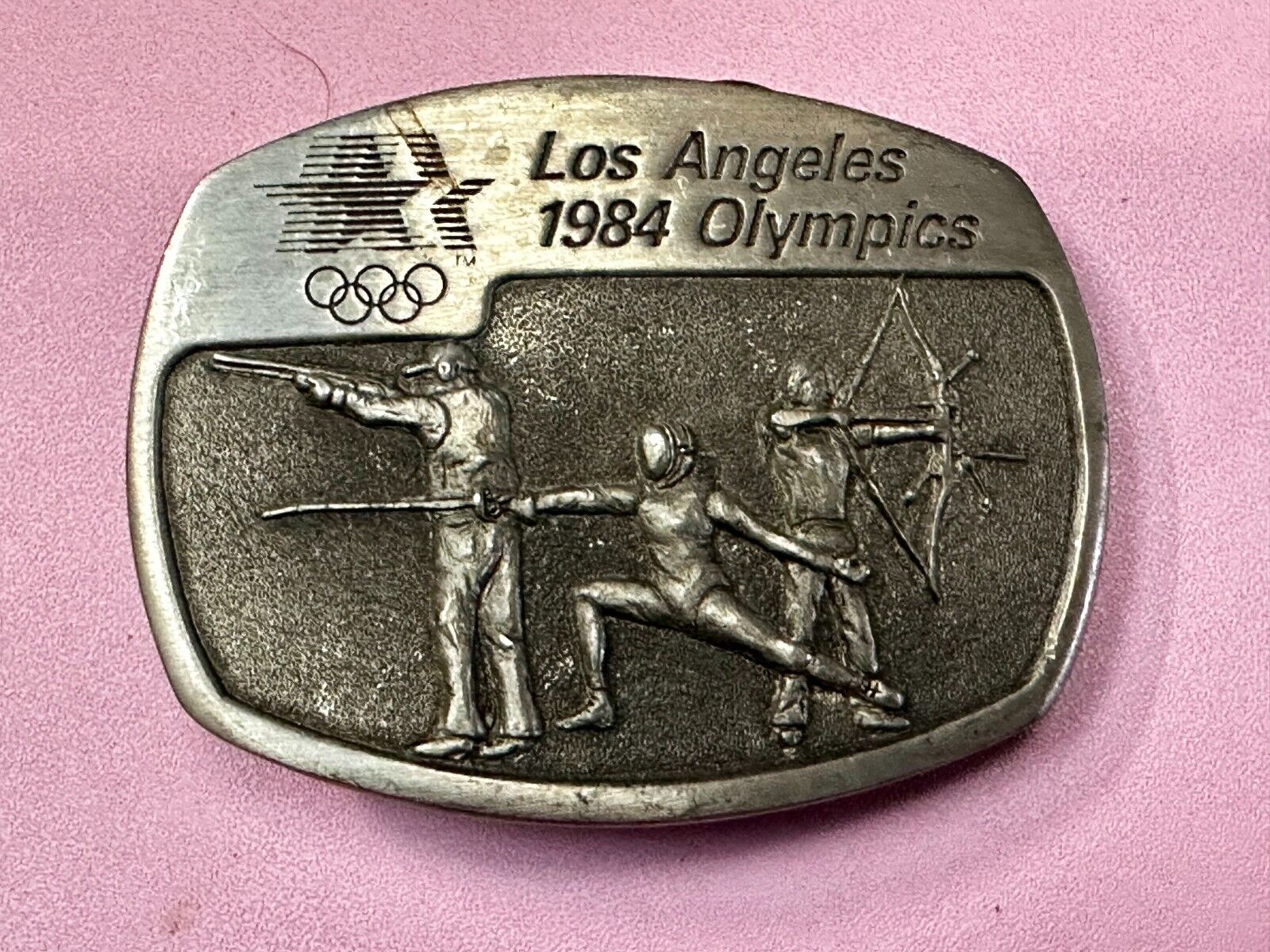 Archery Fencing Los Angeles CA 1984 Olympics Sanchez Pewter Belt Buckle