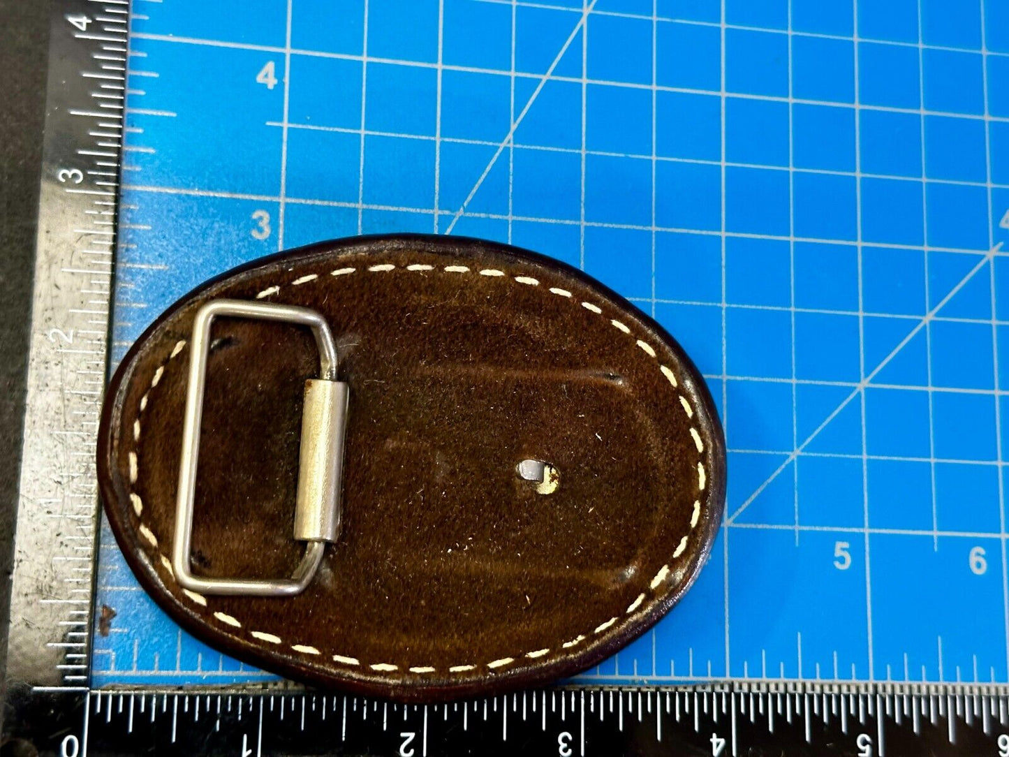 Artisan Hand-Stitched Acorn Leaf Brown Leather 4" Large Unique Belt Buckle