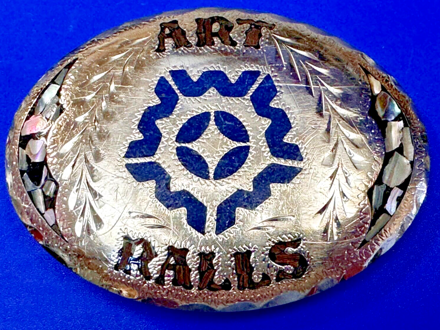 Art Ralls Abalone Shell Chip Inlaid Native American Indian Artisan Belt Buckle