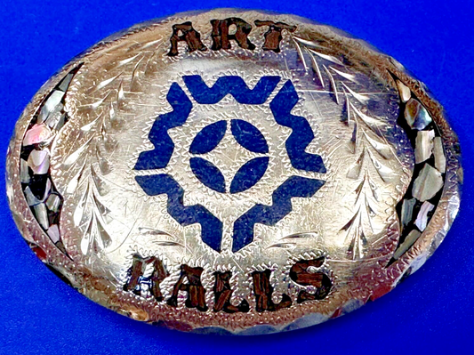 Art Ralls Abalone Shell Chip Inlaid Native American Indian Artisan Belt Buckle