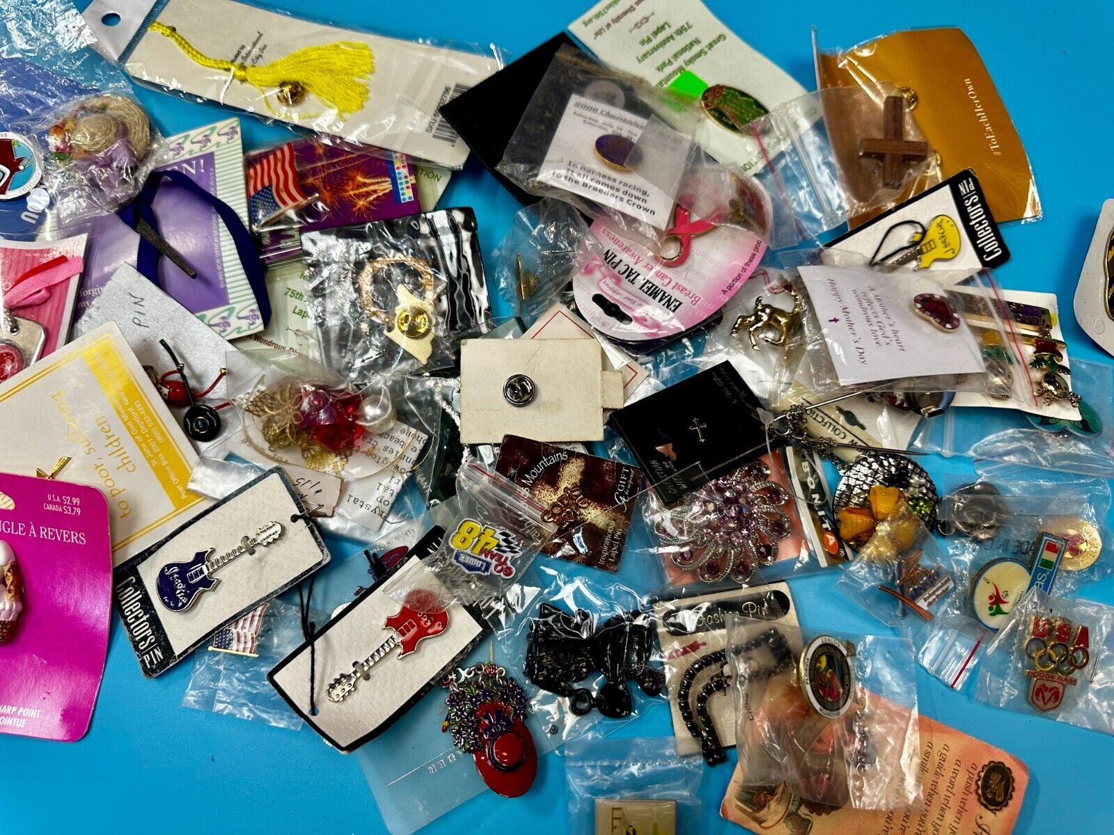 Around 50 Brooches &Pin's In Packaging Resale Bulk Lot, Junk Drawer Grab Bag