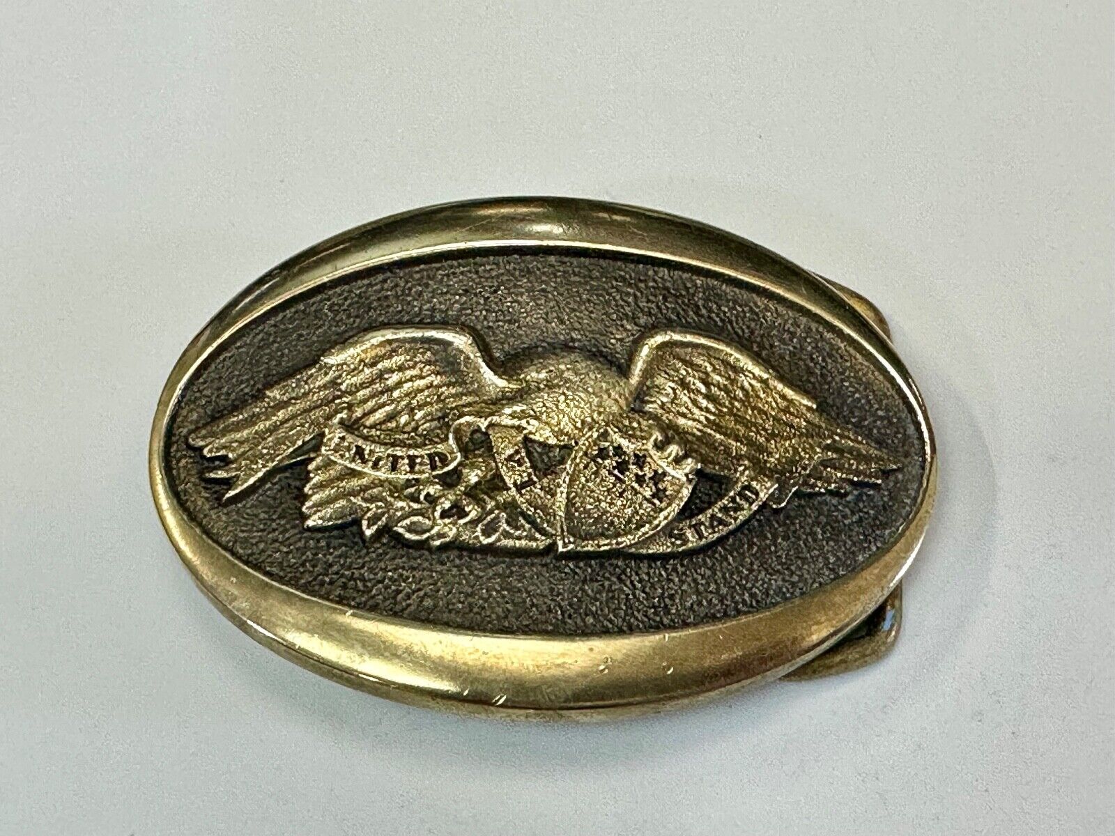 United We Stand Patriotic America USA pride - vintage Heritage Mint belt buckle