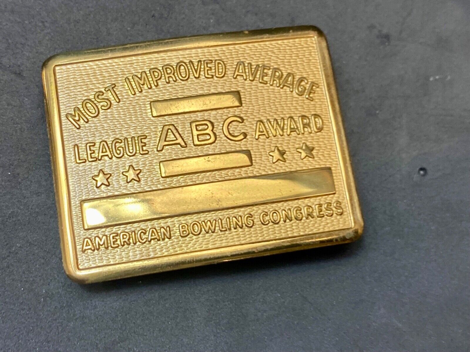 ABC Bowling League Award - NOT engraved most improved trophy NOS  belt buckle