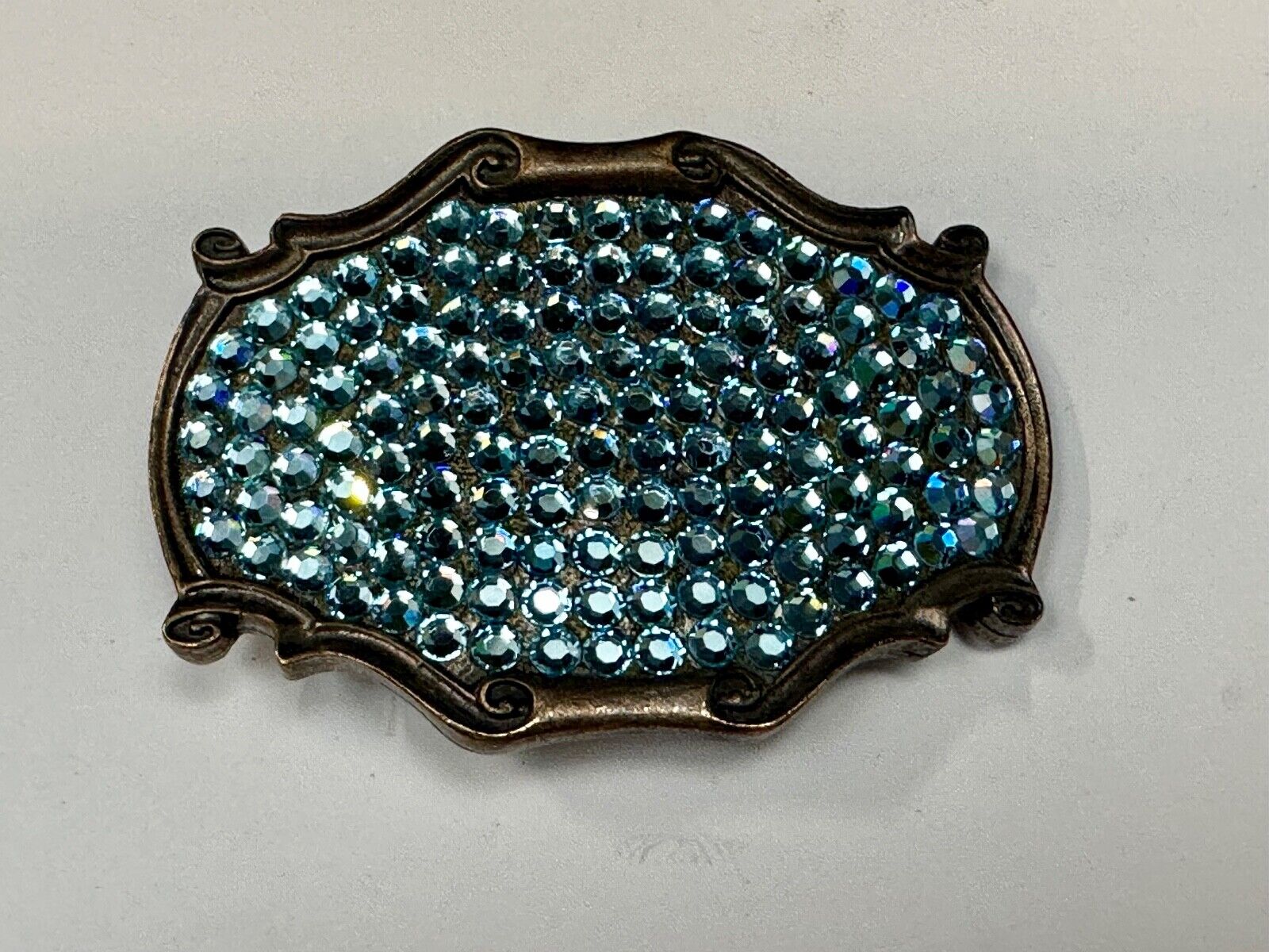 Vintage light blue rhinestone covered western framed belt buckle