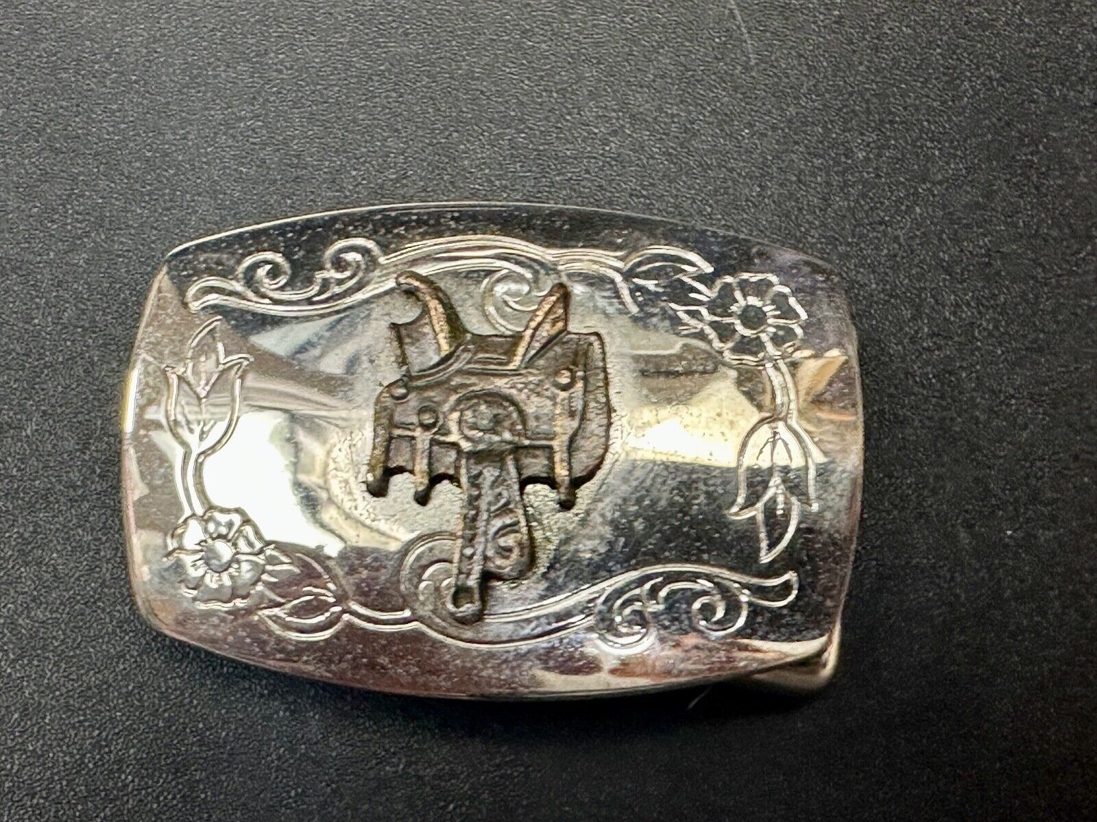 Vintage Cowboy Horse Saddle western two tone belt buckle