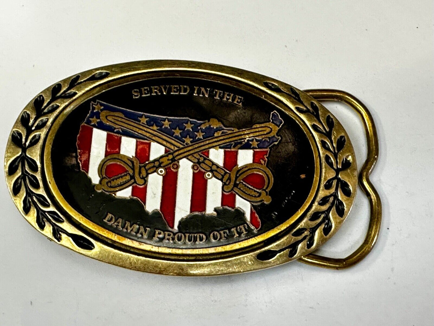 Veterans,  We served in the USA and dam proud of it - Heritage Brass Belt Buckle