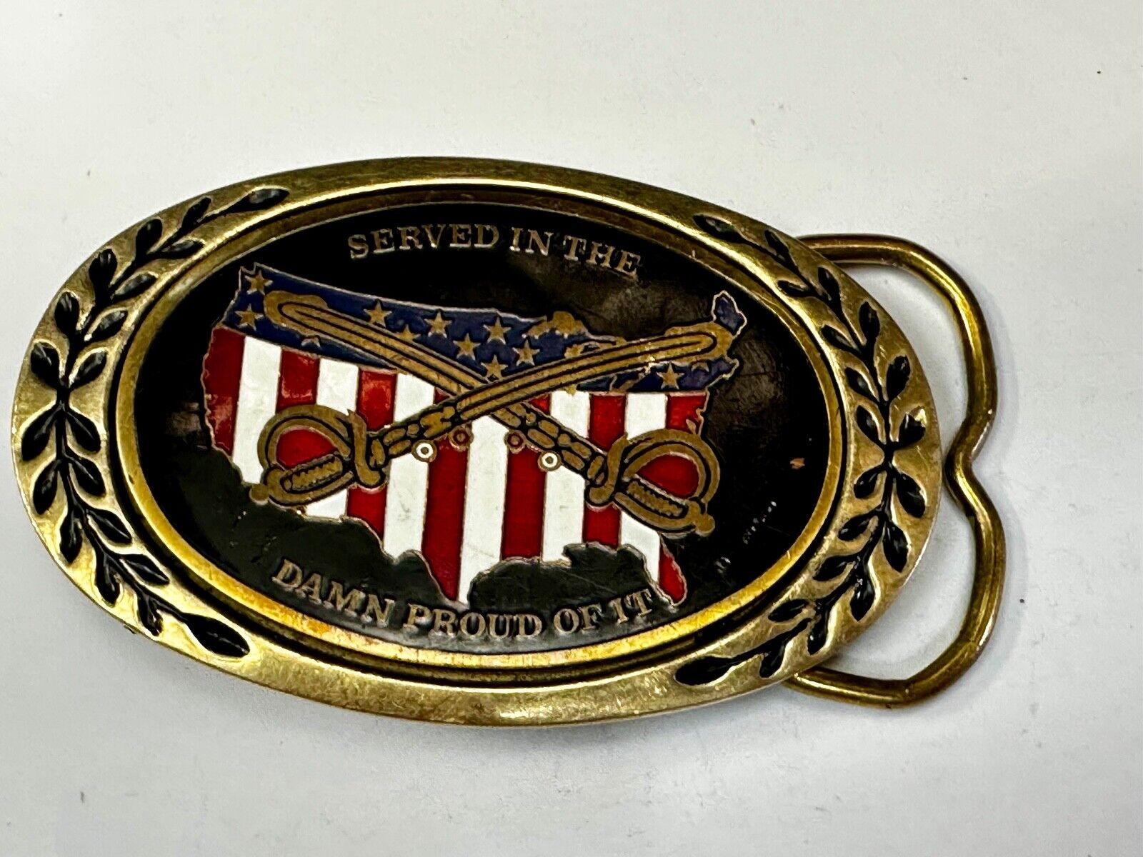 Veterans,  We served in the USA and dam proud of it - Heritage Brass Belt Buckle