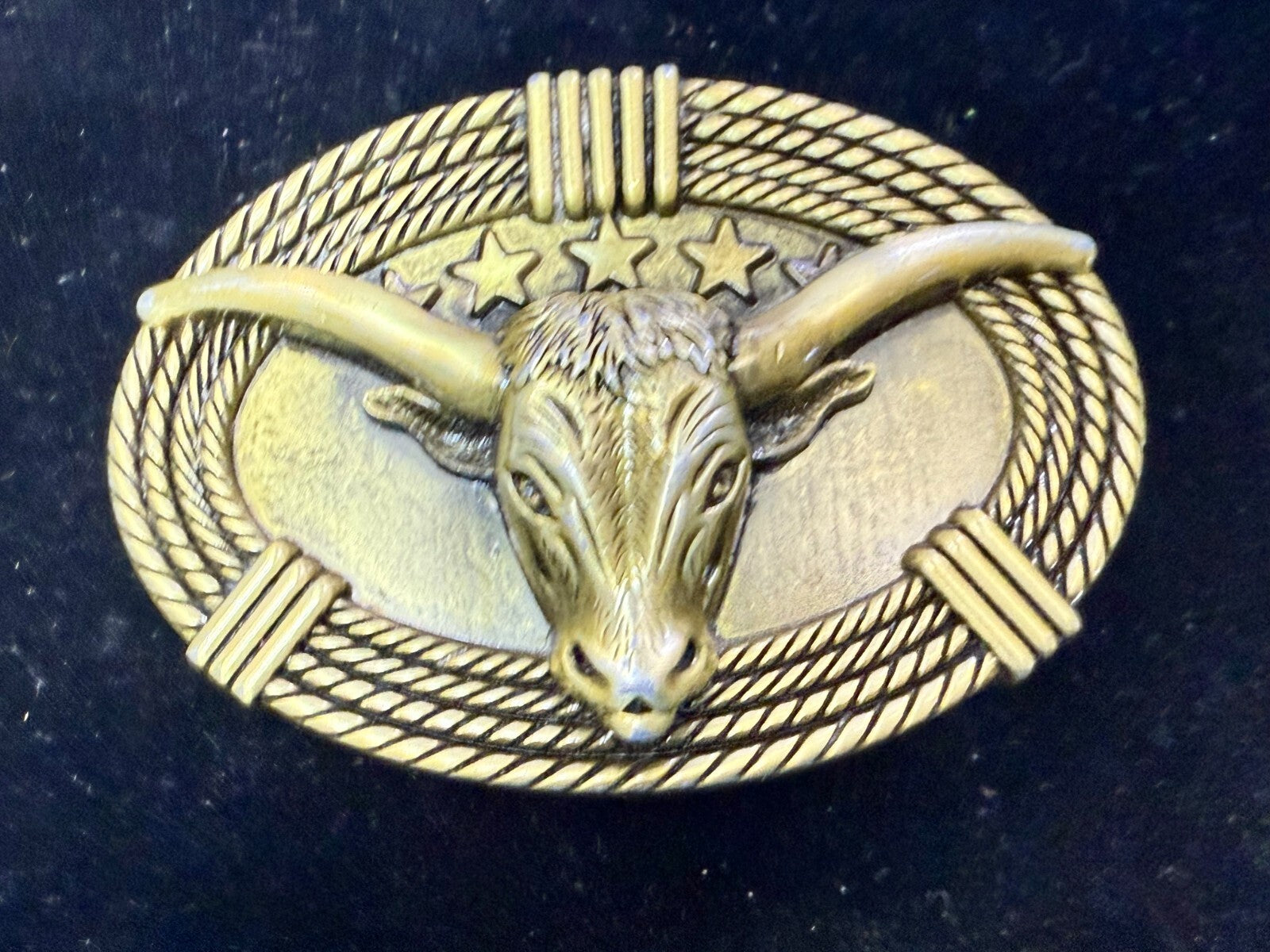 3D Longhorn Bull Head with Stars Rope Border Western Rodeo Cowboy Belt Buckle