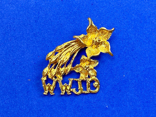 Vintage Brooch Pin WWJD What Would Jesus Do Flowers Gold Tone