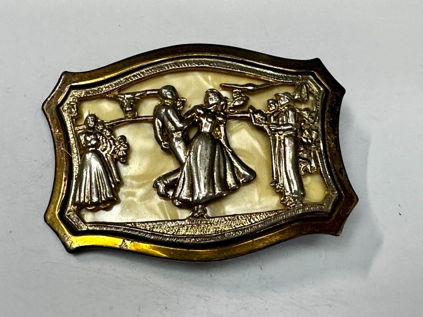 Antique Dancing Couple Formal Waltz Ballroom Gold Tone Western Belt Buckle