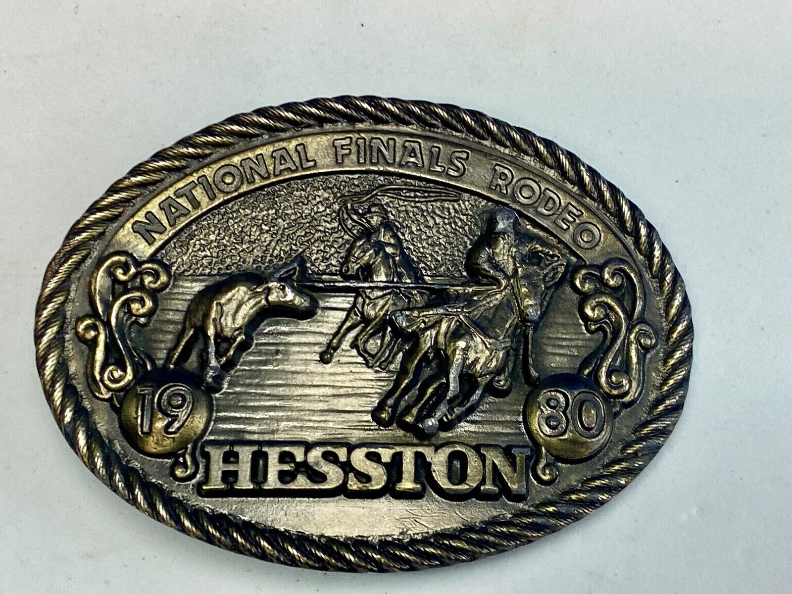 1980 NFR National Finals Rodeo Hesston Adult Cowboy Collectors Belt Buckle