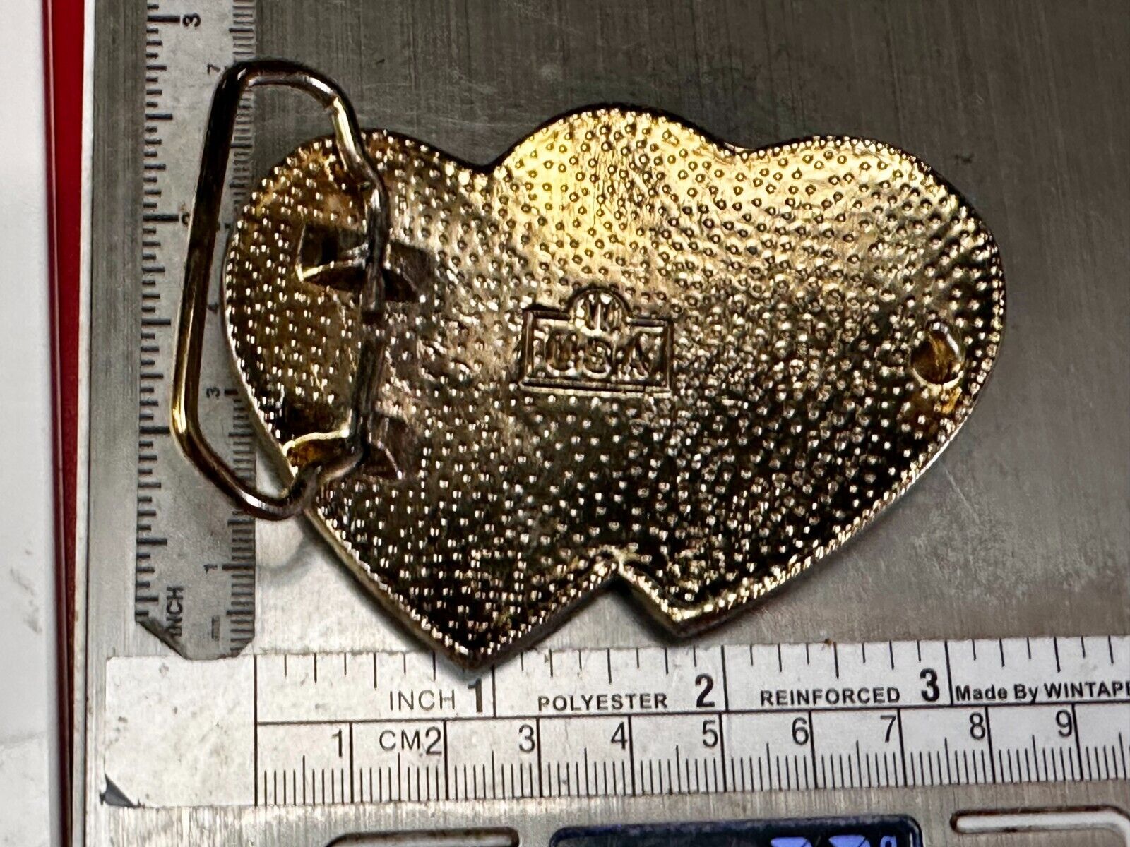 Twin Dual Hearts Flower Swirl Floral Theme Etched Western Belt Buckle W USA
