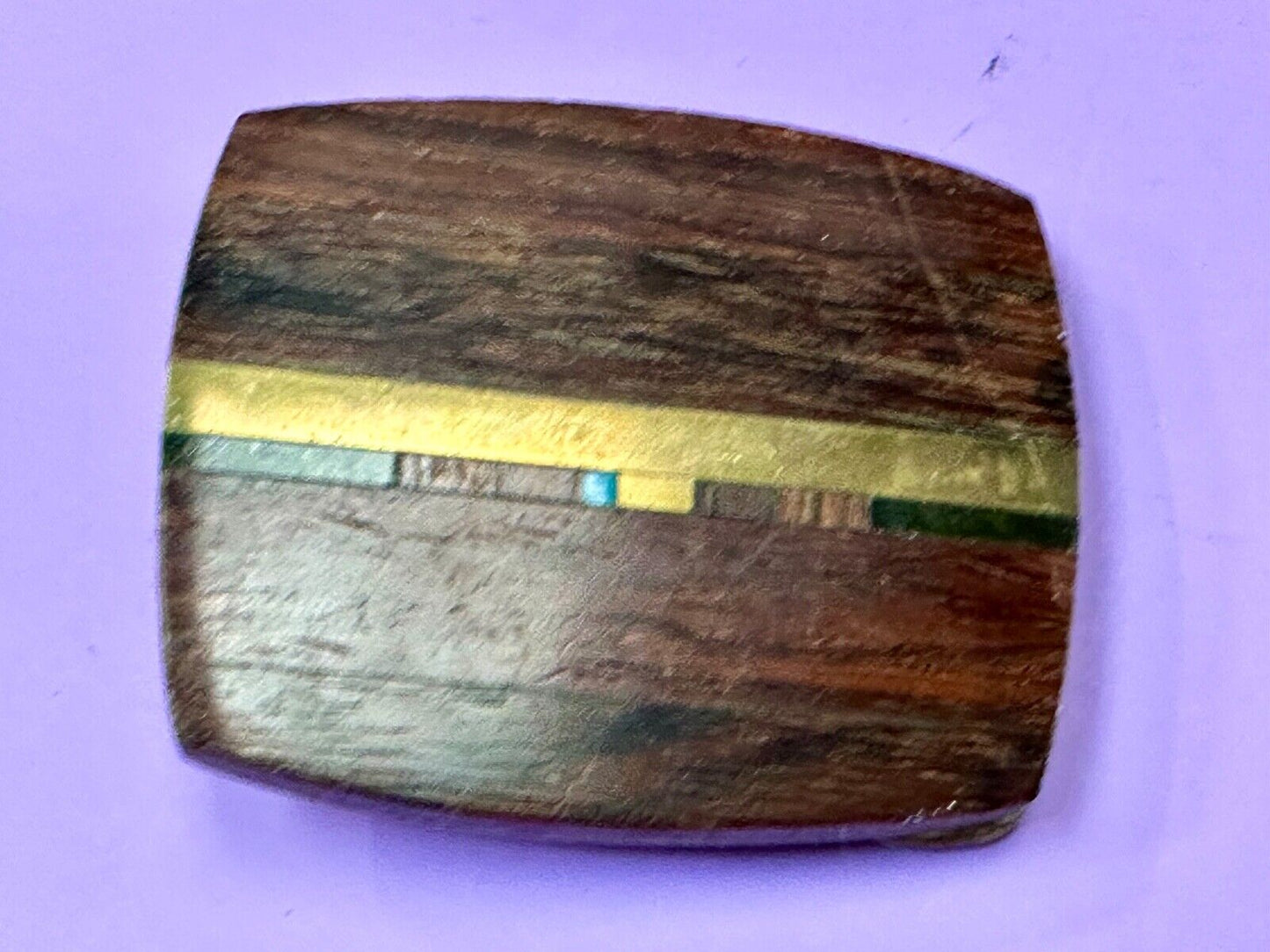 turquoise and solid brass inlay to exotic wood Scorpion Products Div belt buckle