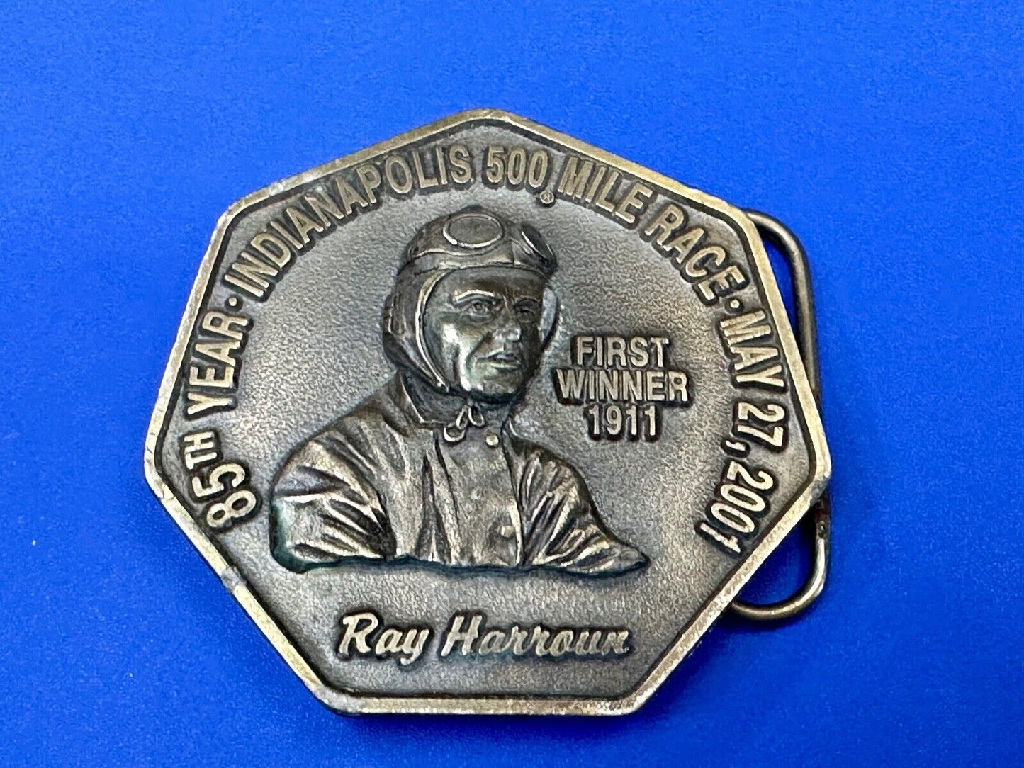 85th Indianapolis 500 Race Day First winner Ray Harrow commemorative belt buckle
