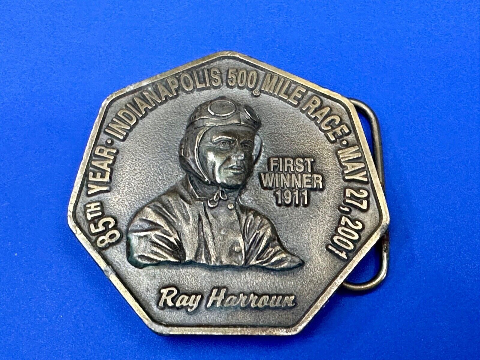 85th Indianapolis 500 Race Day First winner Ray Harrow commemorative belt buckle