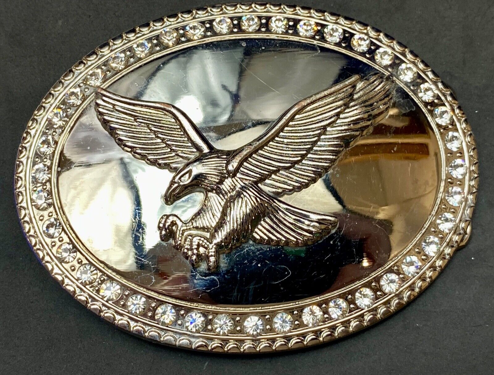 USA Strong Diving Flying American Eagle Rhinestone accented boarder belt buckle