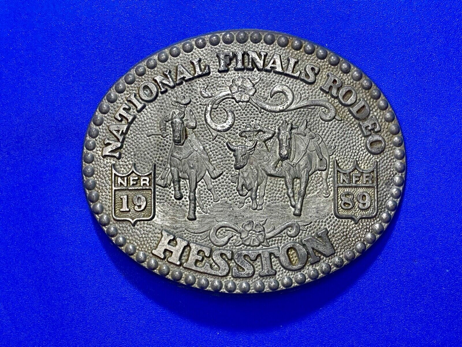 1989 NFR Adult Sized HESSTON National Finals Rodeo Western ADM belt buckle