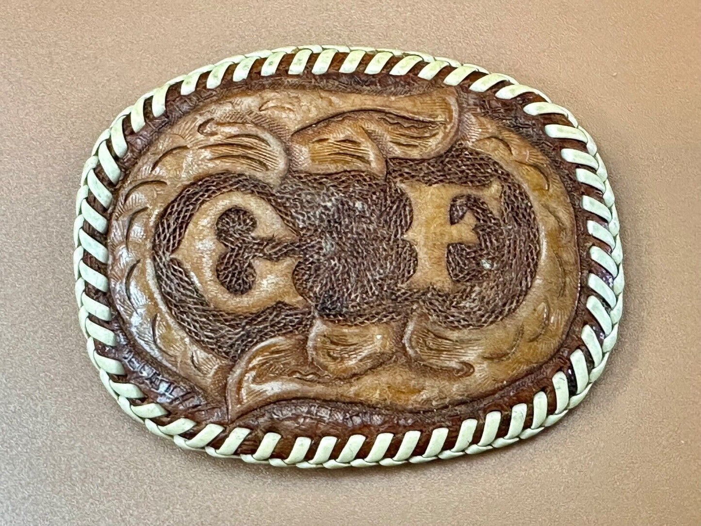 Artisan GF Initials letters Girlfriend? custom stitched leather belt buckle