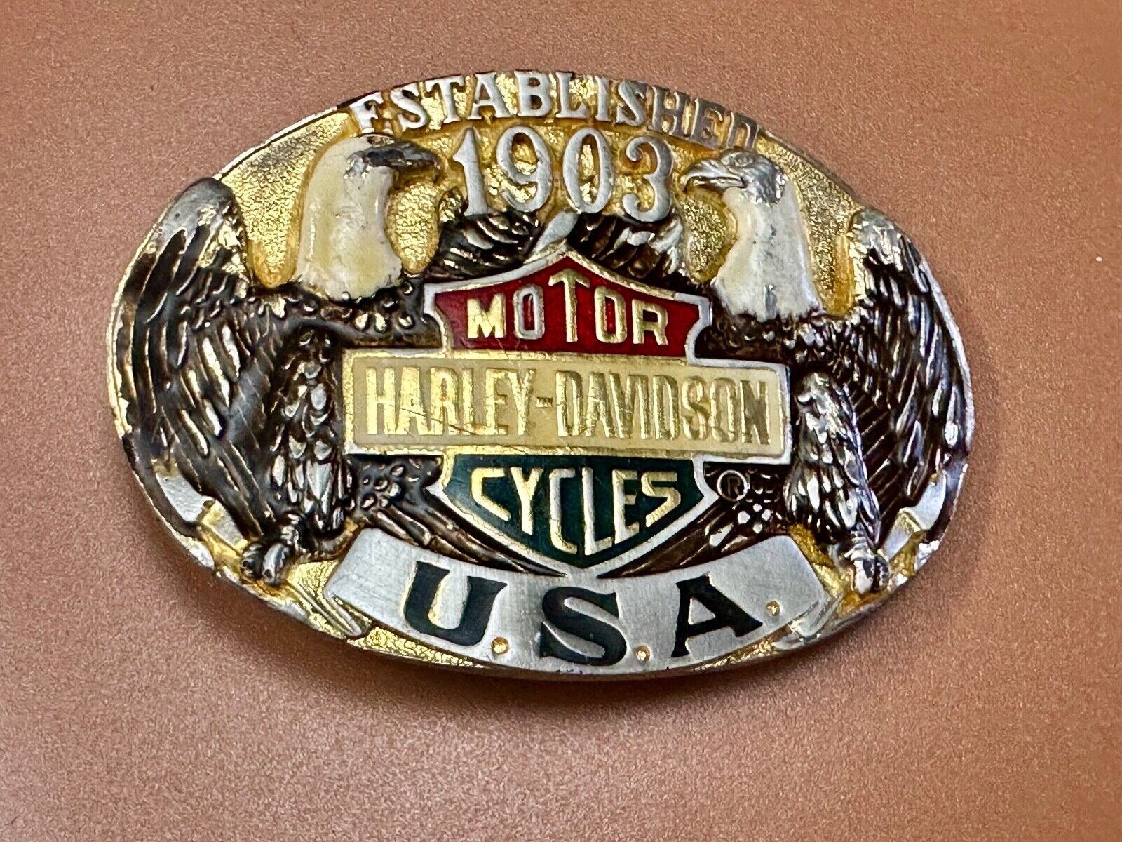 Twin Eagles Harley Davidson Motorcycles 1903 - Vintage 70's Raintree belt buckle