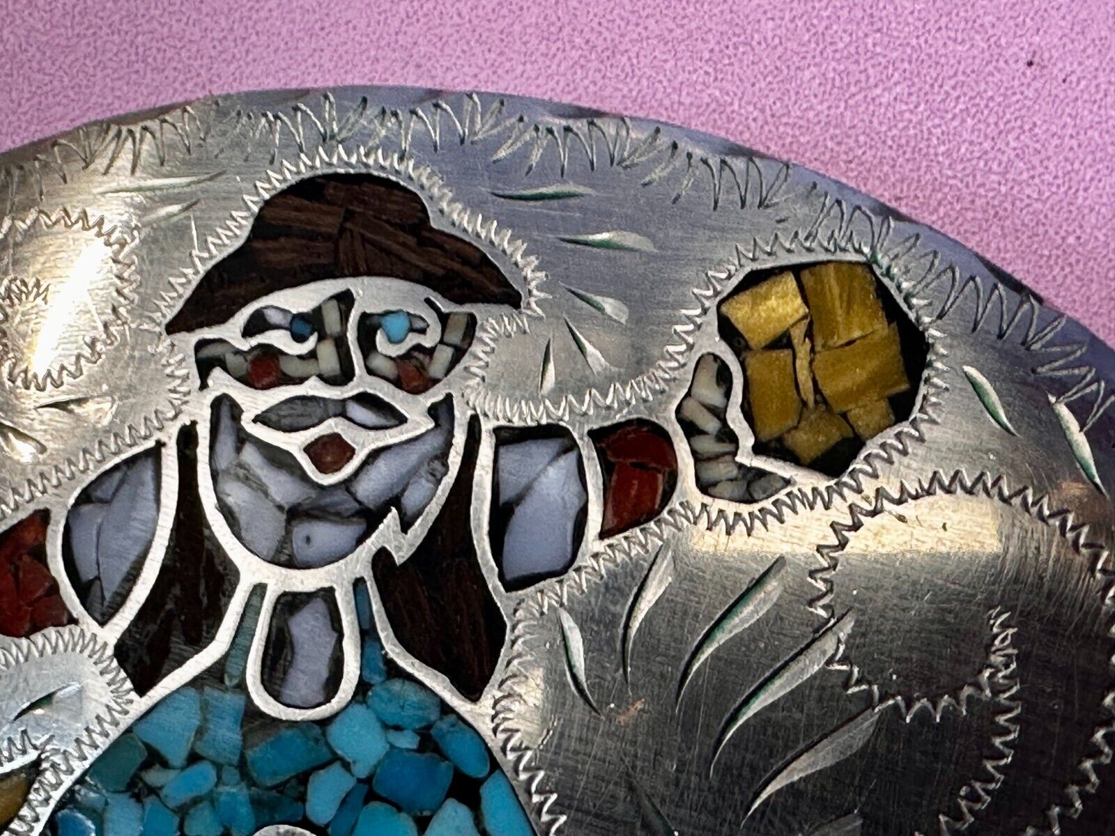 Arizona Gold Prospector Turquoise Inlay Stone Native Indian Art Vibe Belt Buckle