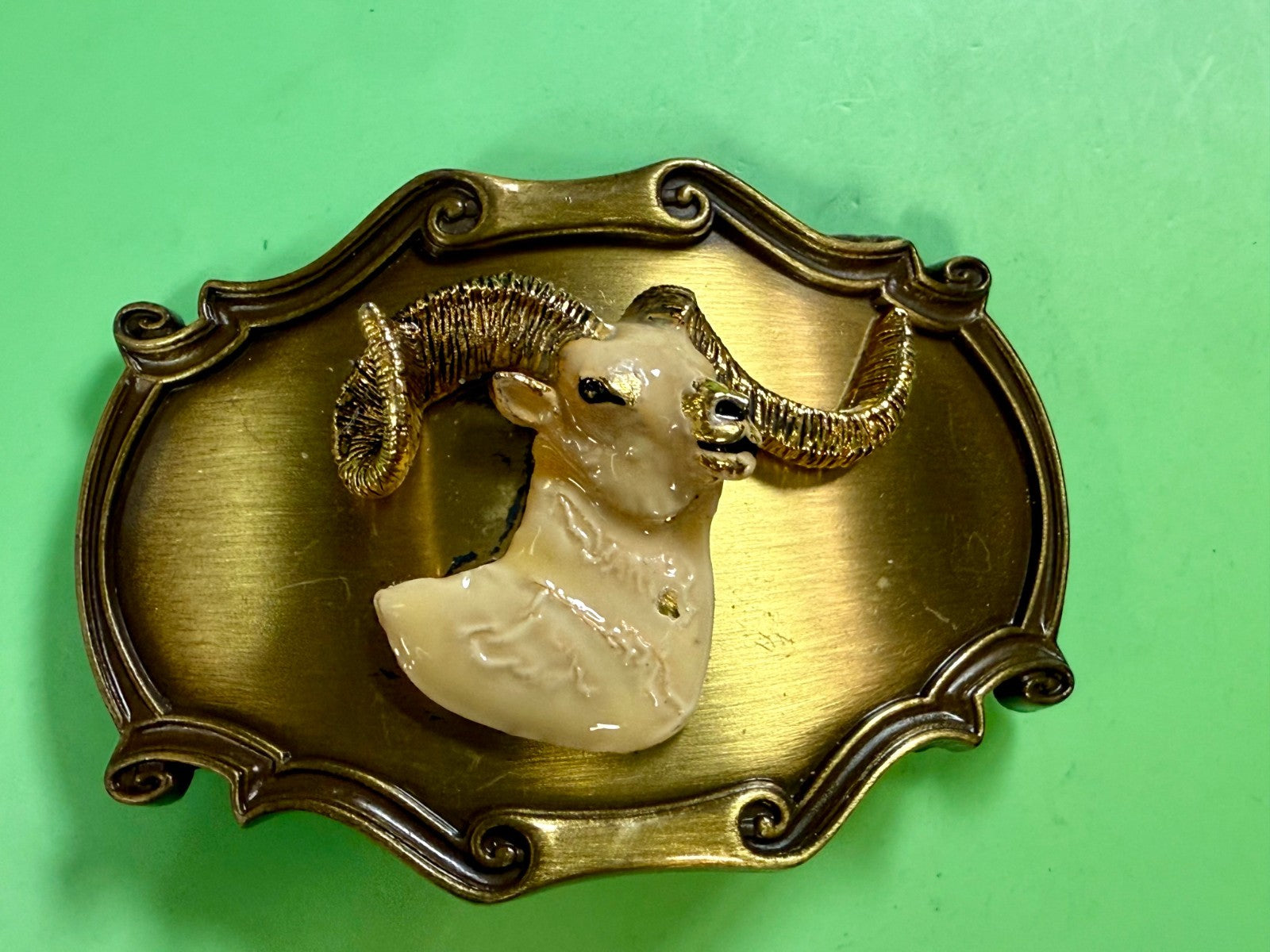 3D Big Horn Sheep Ram Head Mountain Goat Vintage 1978 Rain-Tree Belt Buckle