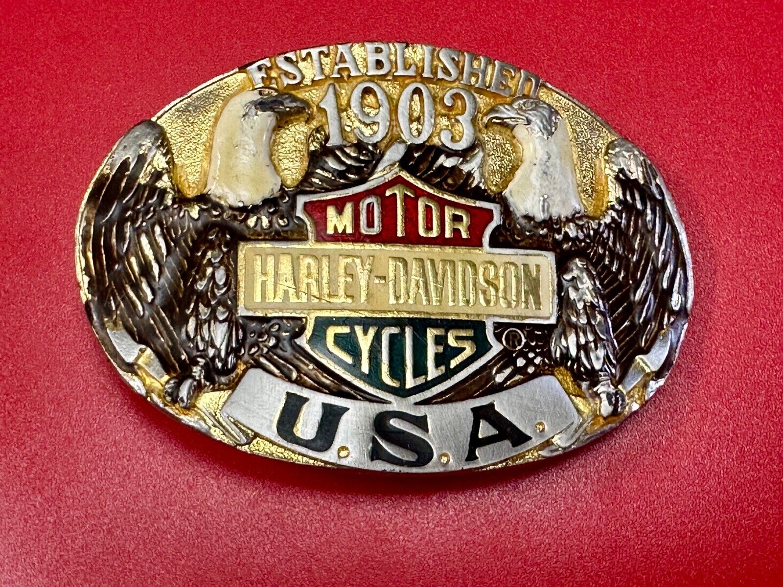 Twin Eagles Harley Davidson Motorcycles 1903 - Vintage 70's Raintree belt buckle