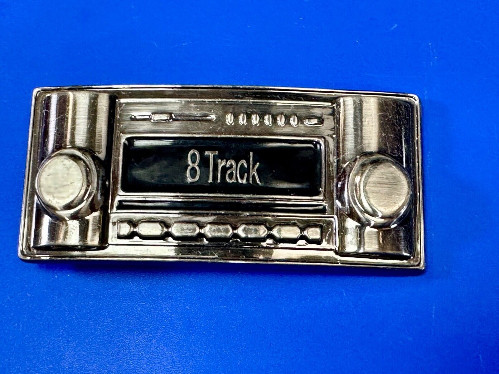 8 Track Stereo Radio Player Retro Silver & Black Color Belt Buckle