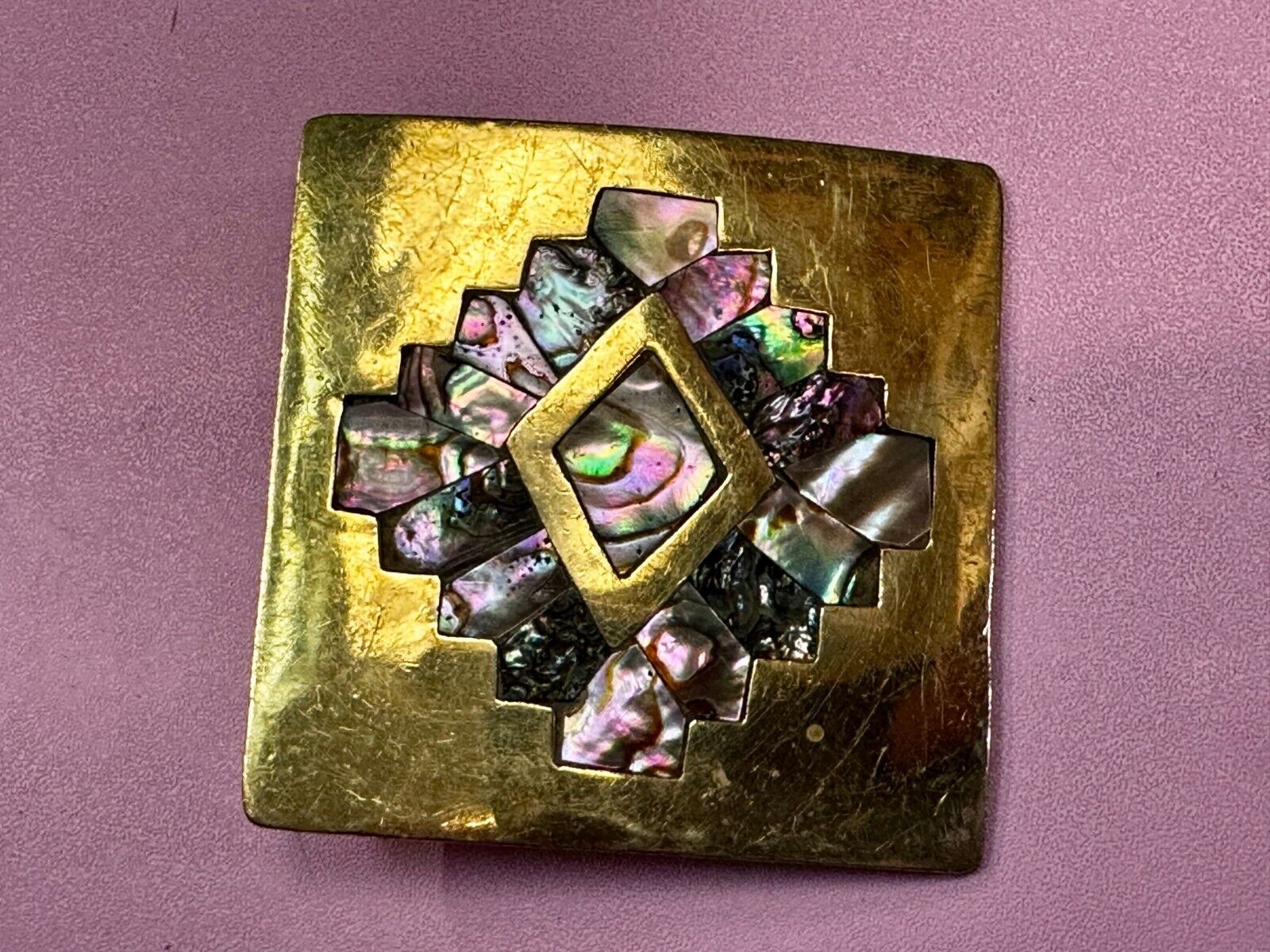 Vintage Inlaid Abalone Shell Into Solid Brass Hippy Vibe Alpaca? Belt Buckle