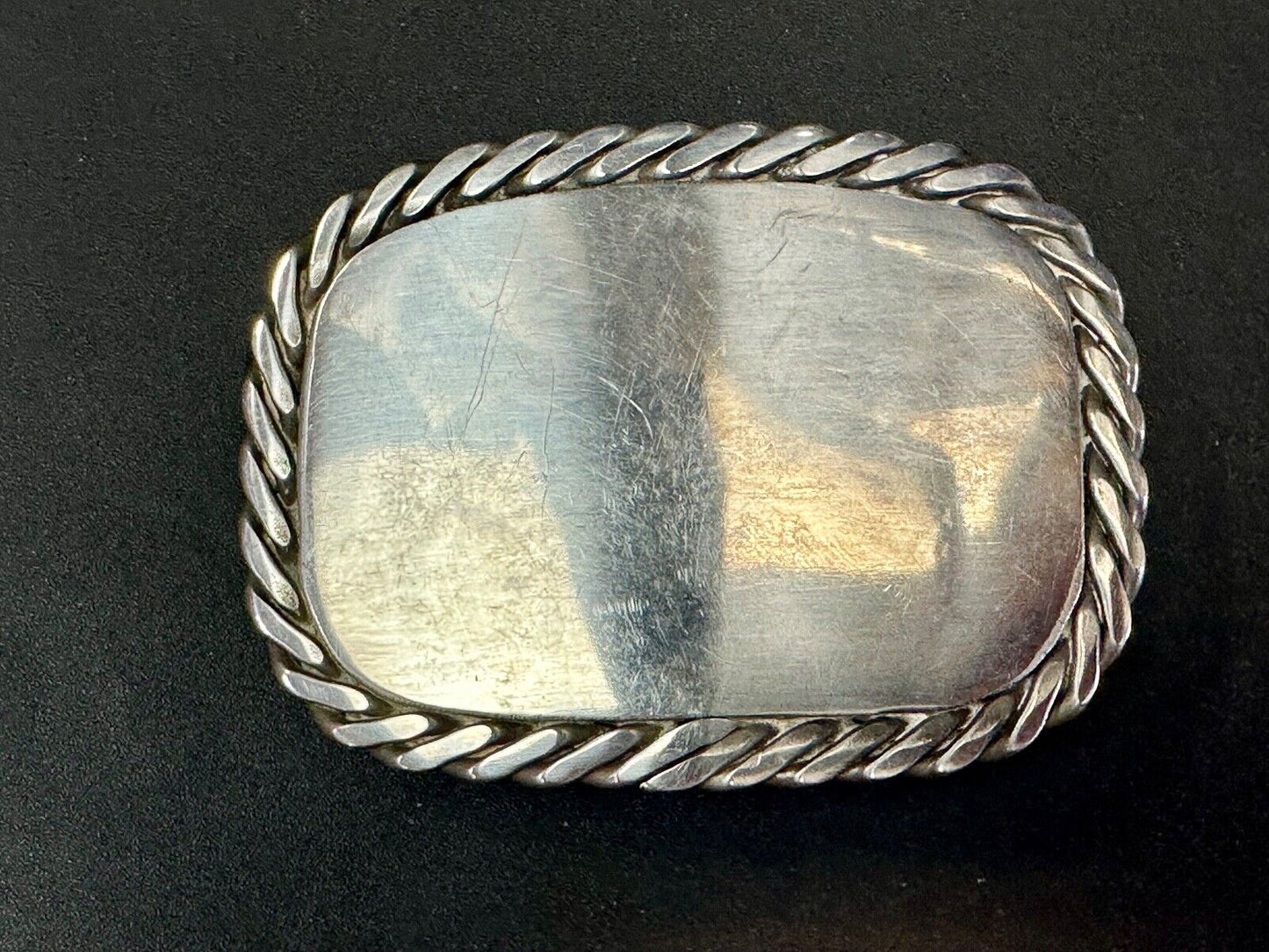 Artisan silver color belt buckle for craft project / wear - Thick rope boarder