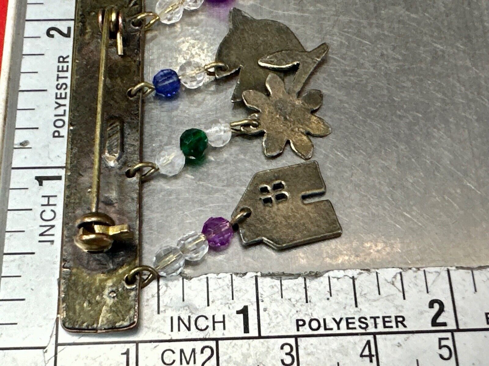 avon signed dangle brooch pin -  Dove stunflower house - missing a charm